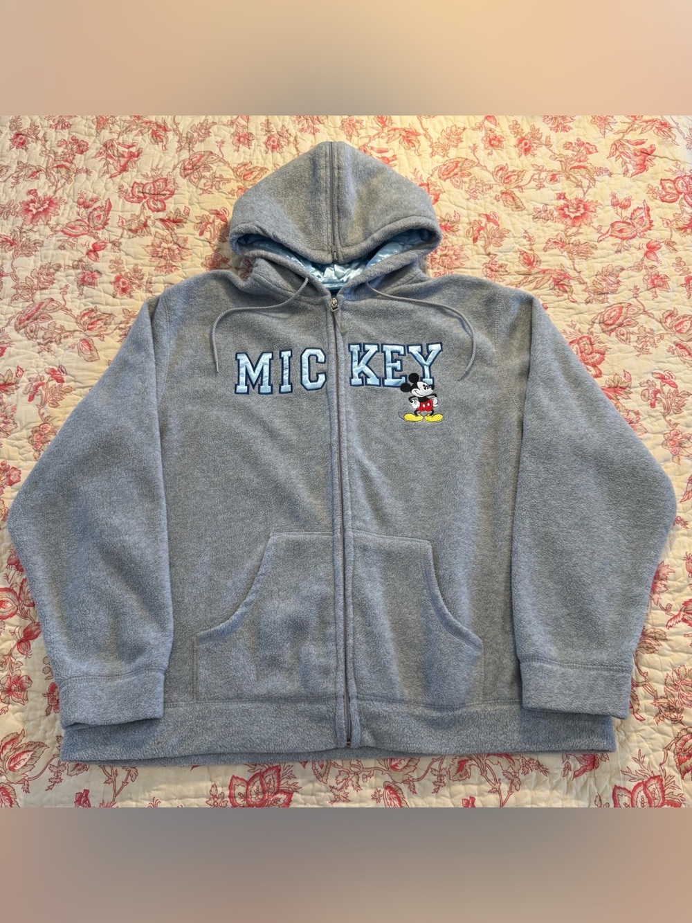 Disney Gray Mickey Zip-Up Hoodie with Embroidery !